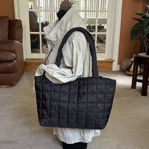New QUILTED TOTE BAG CARRYALL Black 👜 - Picture 7 of 9
